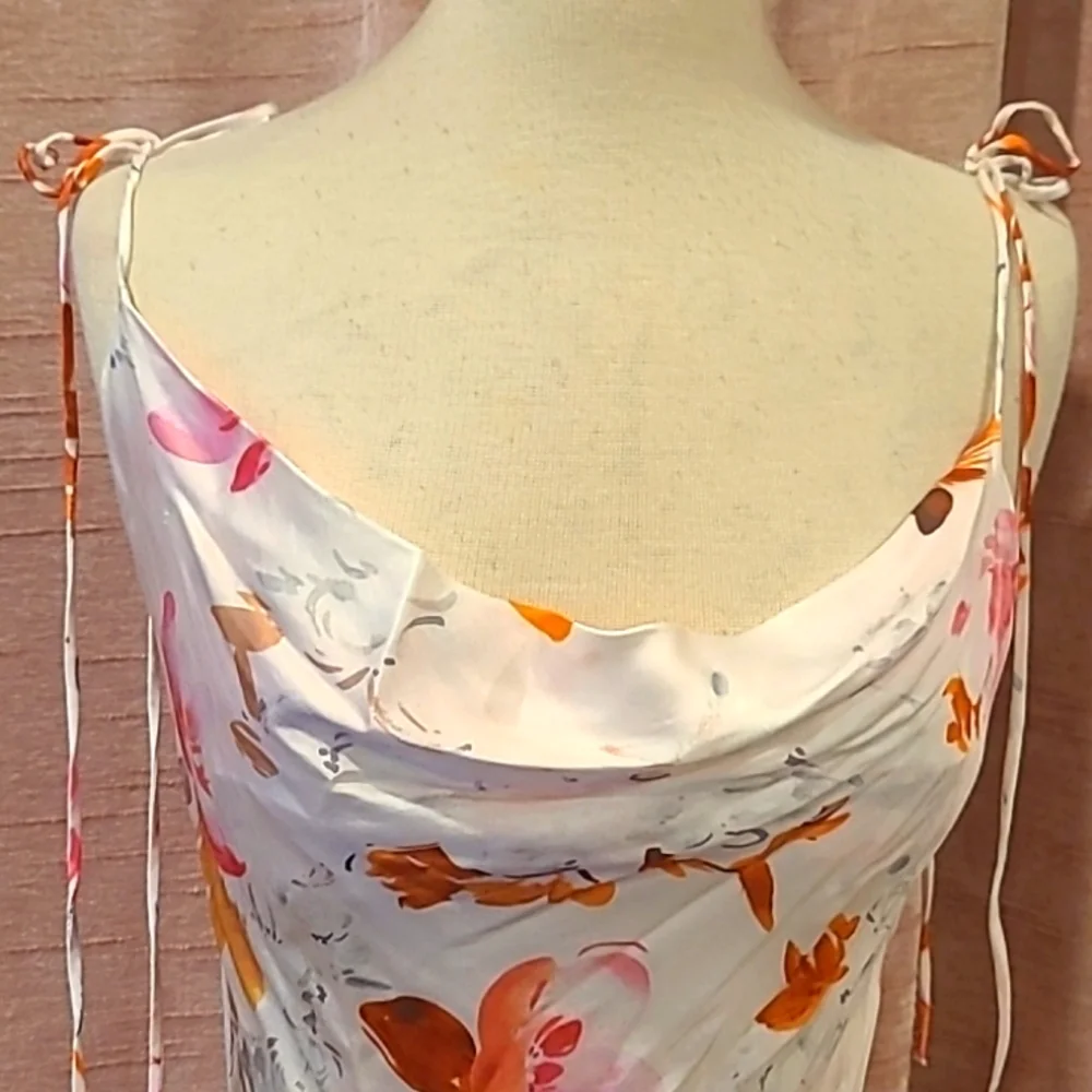 ZARA silky strappy mini dress white w/ pink/orange flowers szM  NWT - Picture 2 of 7